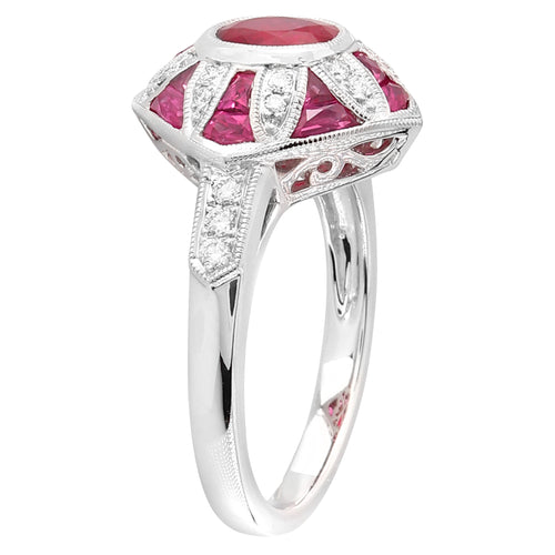 Art Deco Inspired Diamond & Ruby Mount Ring