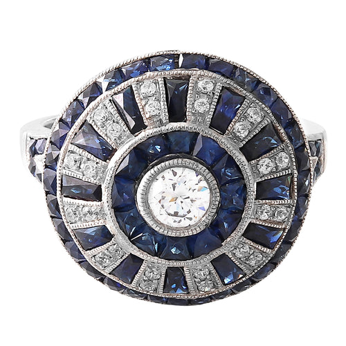 Art Deco Inspired Diamond & Sapphire Semi-Mount Ring