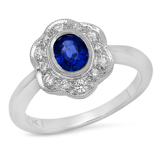 Diamond & Sapphire Halo Mount Ring