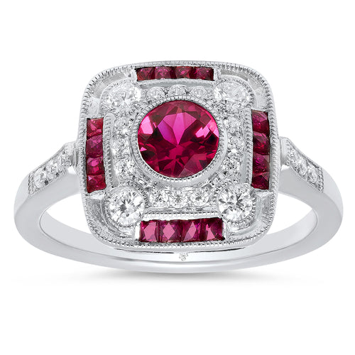 French Cut Ruby and Diamond Fashion Mount Ring