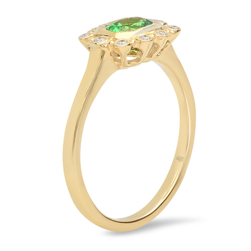 Emerald Cut Tsavorite & Diamond Mount Ring