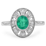 Vintage Inspired Diamond & Emerald Mount Center Ring