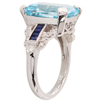 Diamond & Sapphire with Emerald Cut Sky Blue Topaz Center Semi-Mount Ring
