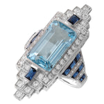 Diamond & Sapphire with Emerald Cut Sky Blue Topaz Semi-Mount Ring