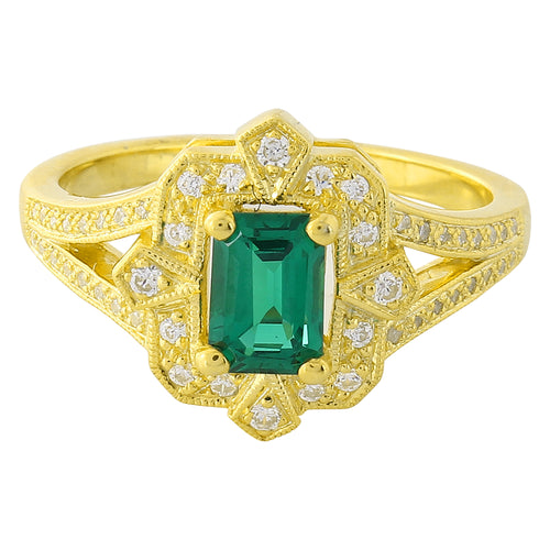 Art Deco Inspired Diamond and Tsavorite Mount Yellow Gold Ring