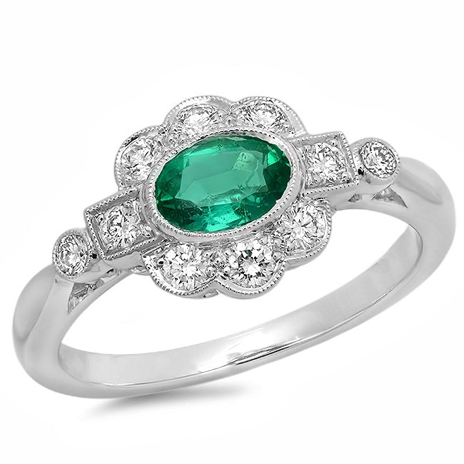 Diamond & Emerald Semi-Mount Ring