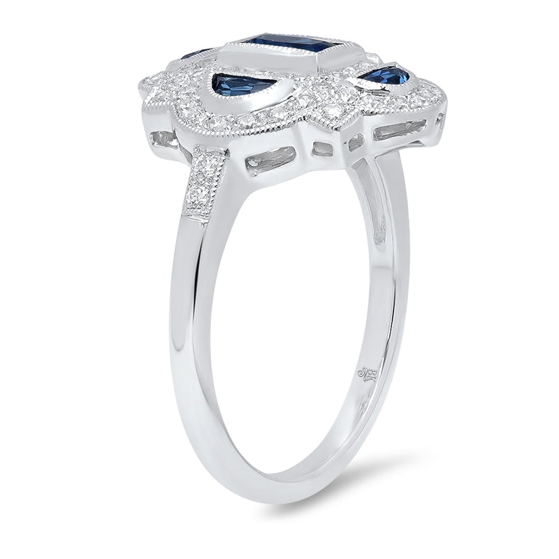 Art Deco Inspired Diamond & Sapphire Mount Ring
