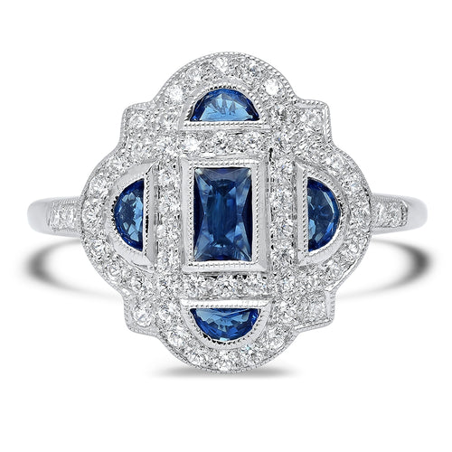 Art Deco Inspired Diamond & Sapphire Mount Ring