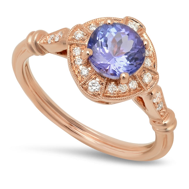 Art Deco Inspired Diamond and Tanzanite Mount Rose Gold Ring