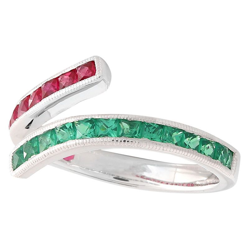 Channel Set Ruby and Tsavorite Wrap Around Band