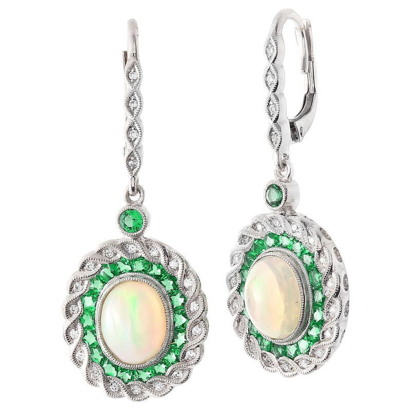 Diamond and Tsavorite Opal Center Earrings