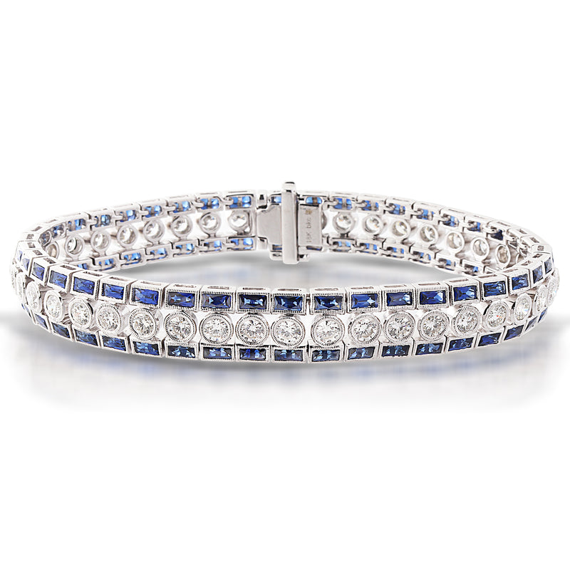 Baguette Cut Sapphire and Diamond Art Deco Tennis Bracelet