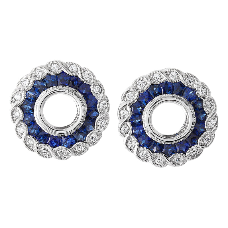 French Cut Sapphire and Diamond Earrings