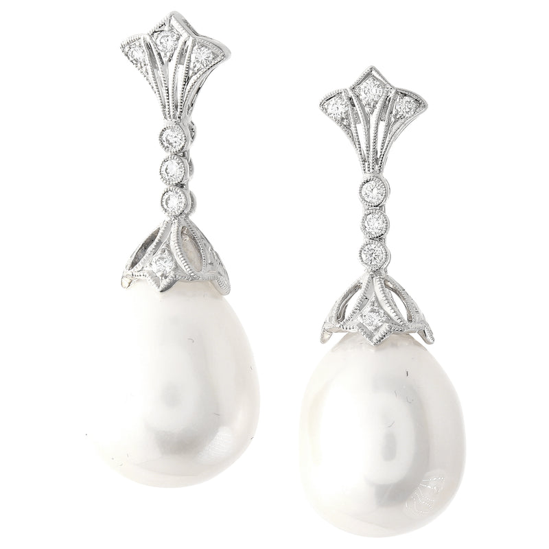 Pearl Drop Diamond Post-Back Earrings