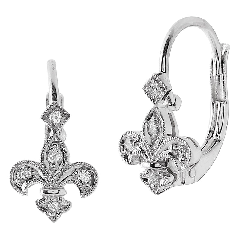 Fleur-De-Lis Diamond Leverback Earrings