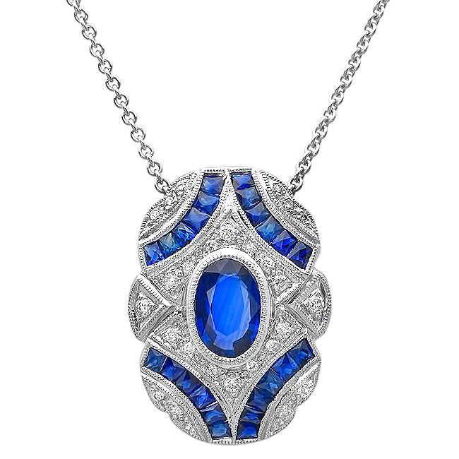 Art-Deco Diamond and French Cut Sapphire Pendant
