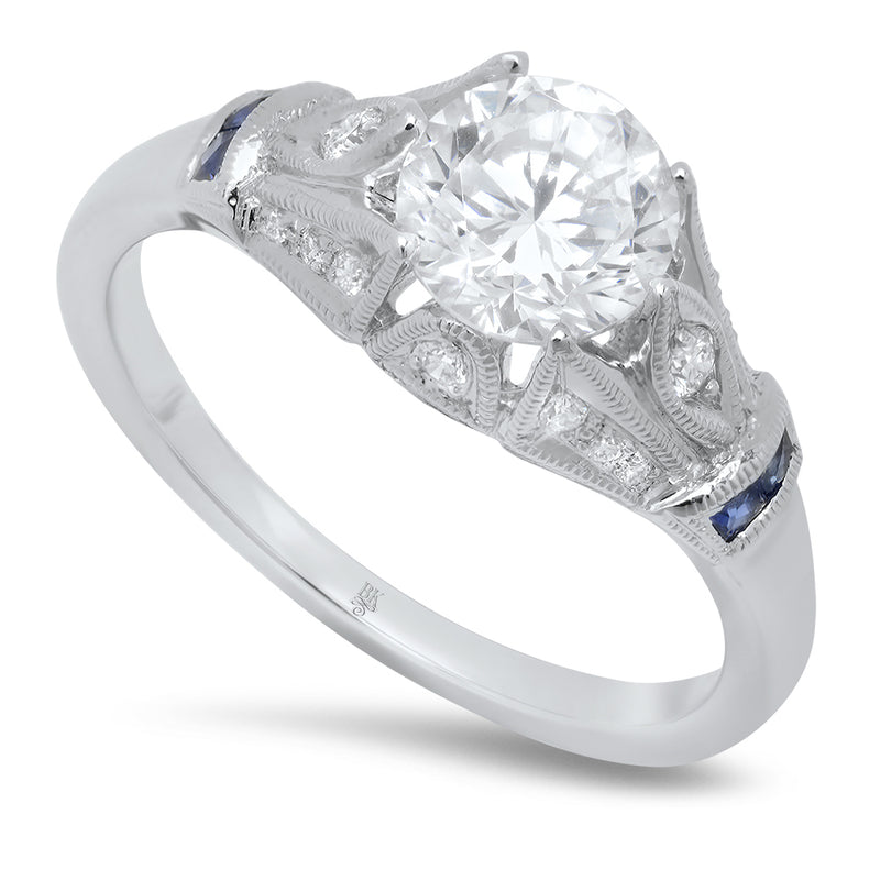Vintage Inspired Diamond and Sapphire Engagement Semi-Mount