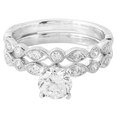 Peg Head Engagement Ring Semi-Mount with Matching Diamond Band