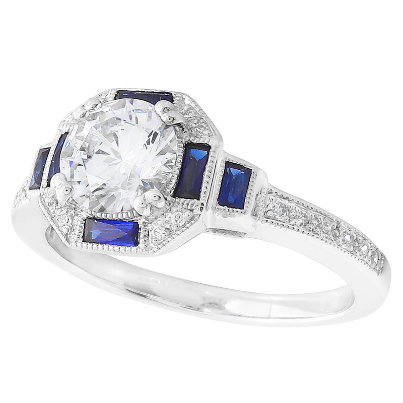 Baguette Cut Sapphire and Diamond Engagement Semi-Mount