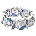 Marquise Cut Blue Sapphire Set in Diamond Floral Eternity Band