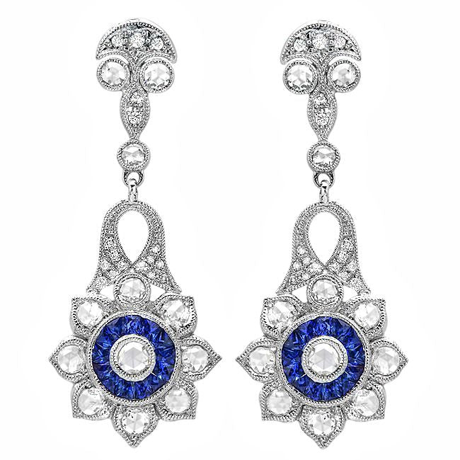 Vintage Inspired Diamond and Sapphire Earrings
