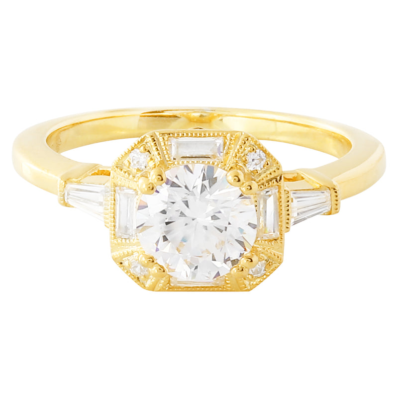Baguette and Round Diamonds Halo Engagement Semi-Mount