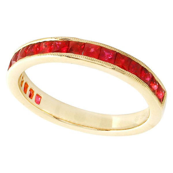 Square Cut Ruby Band Set Half Way | Beverley K