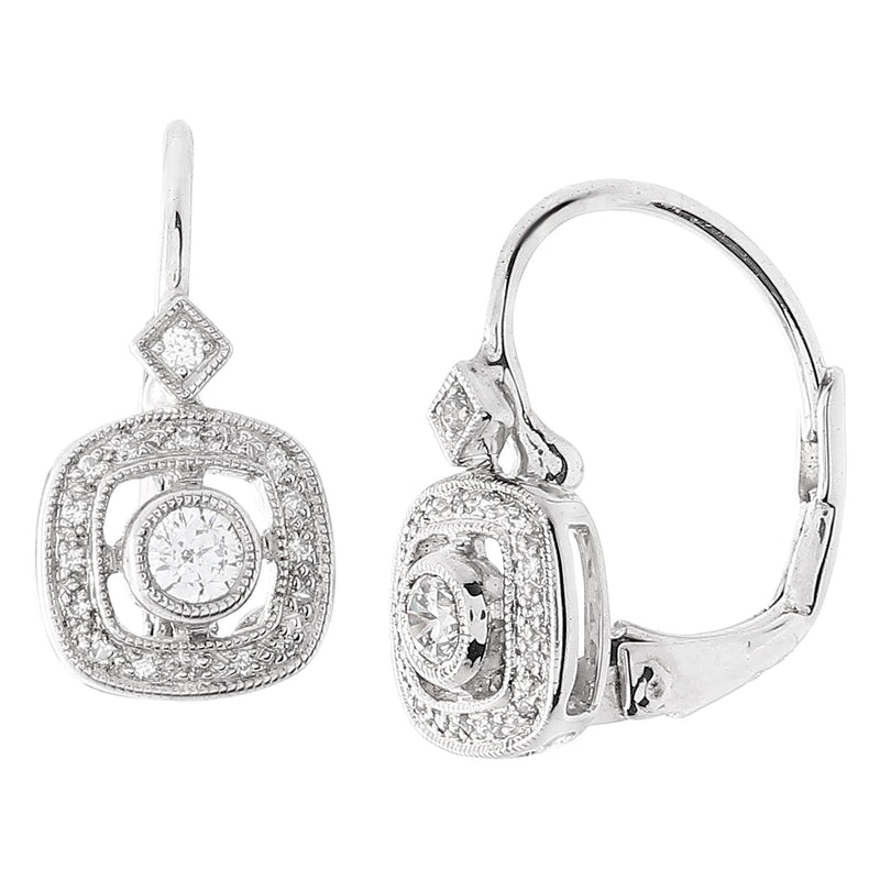 Bezel Set Diamond Leverback Earrings
