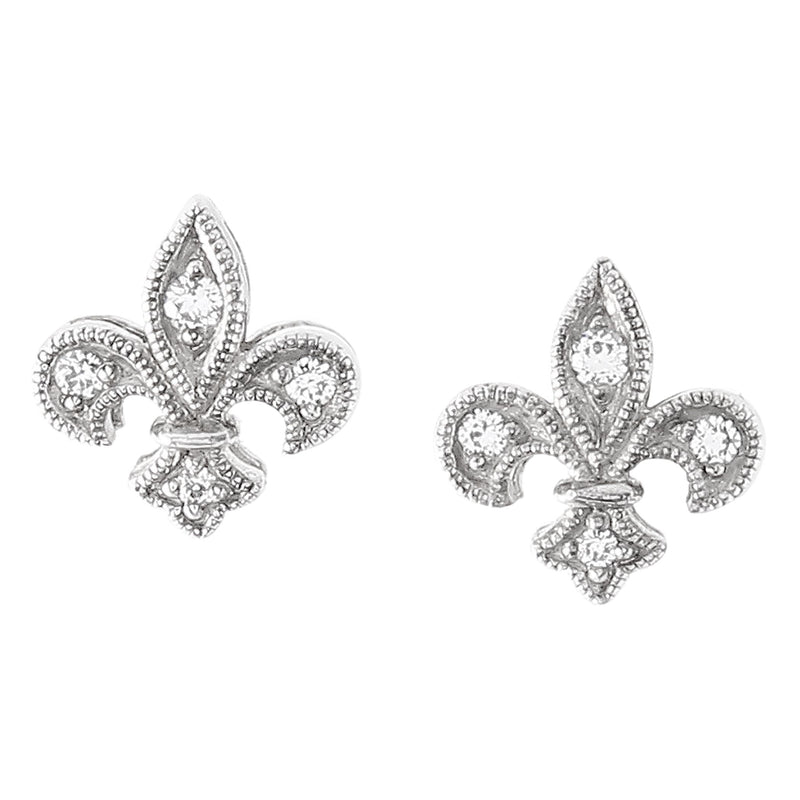 Fleur-De-Lis Diamond Post-back Earrings