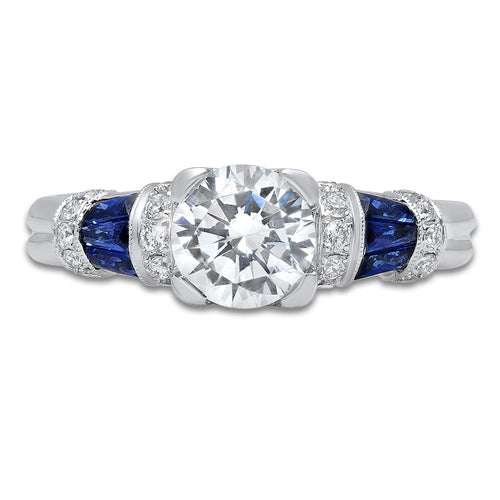 Engagement Ring Setting with Rounded Baguette Sapphire Shoulders | Beverley K