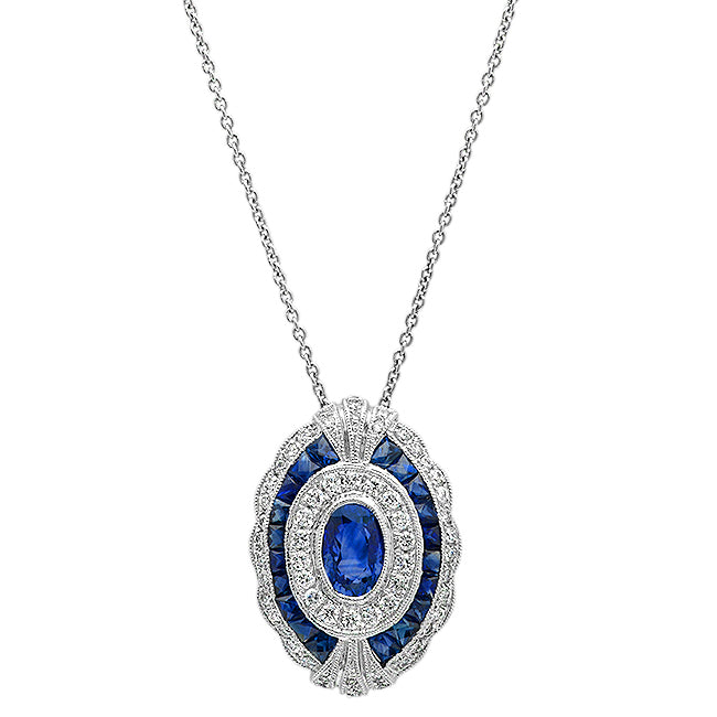 Vintage Inspired Oval Sapphire and Diamond Pendant