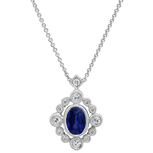 7X5mm Oval Sapphire and Diamond Pendant