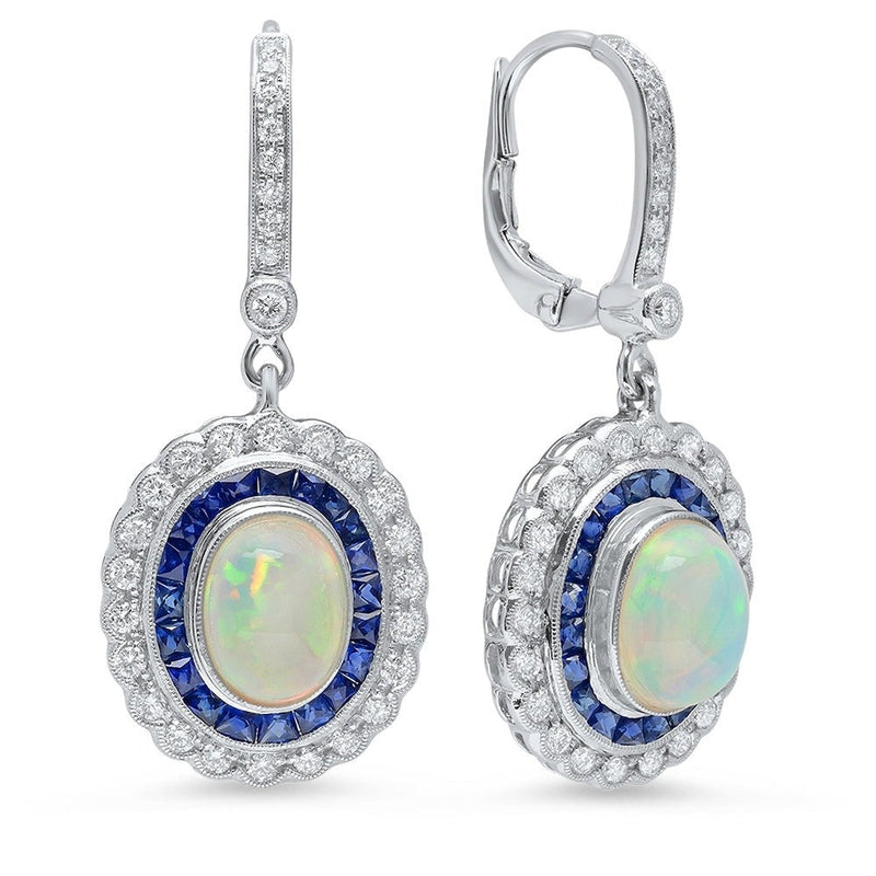 Opal Center with Diamond and Sapphire Huggies