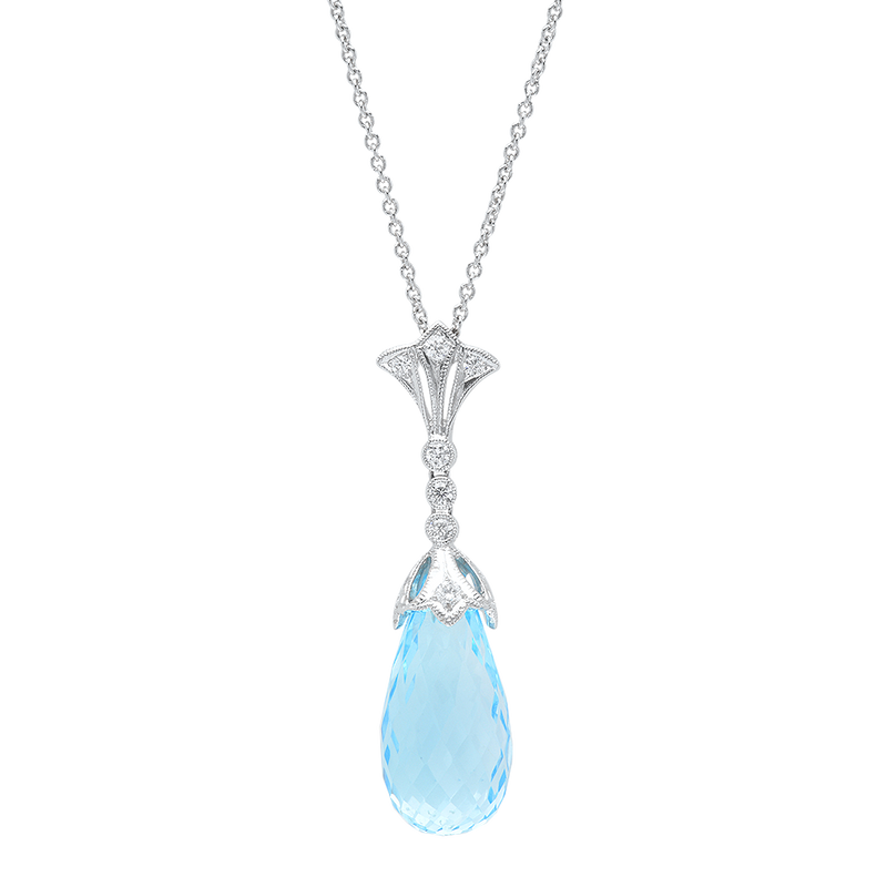 Aquamarine Briolette Diamond Pendant