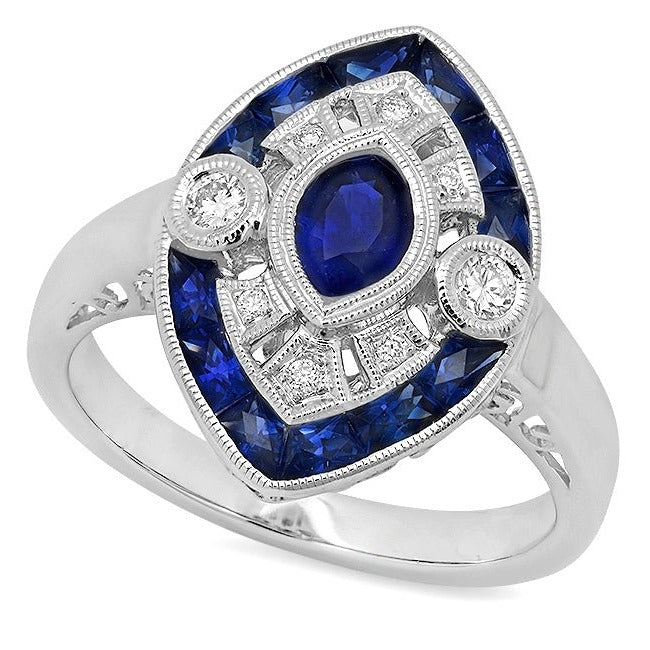 Marquise Cut Sapphire and Round Diamonds Fashion Ring