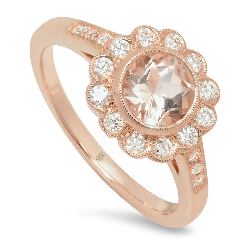 Diamond & Morganite Round Cut Center Mount Ring