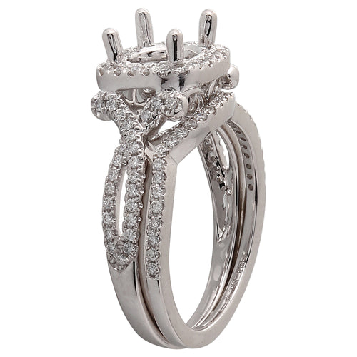 Vintage Inspired Halo Engagement Semi-Mount Ring & Band Set