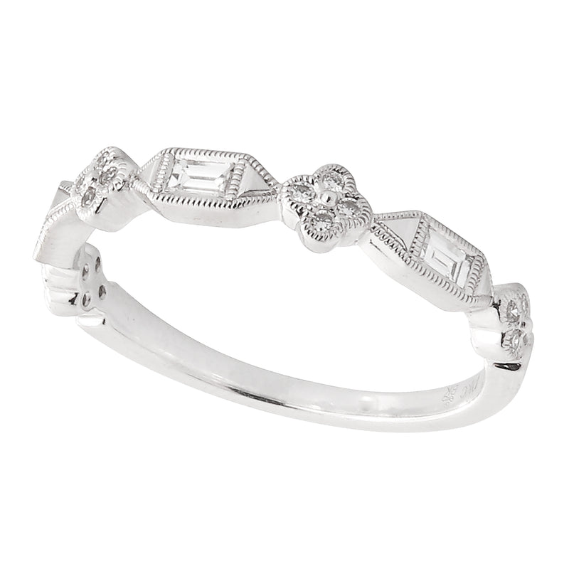 Baguette and Round Cut Diamond Clover Band 60 Percent Around