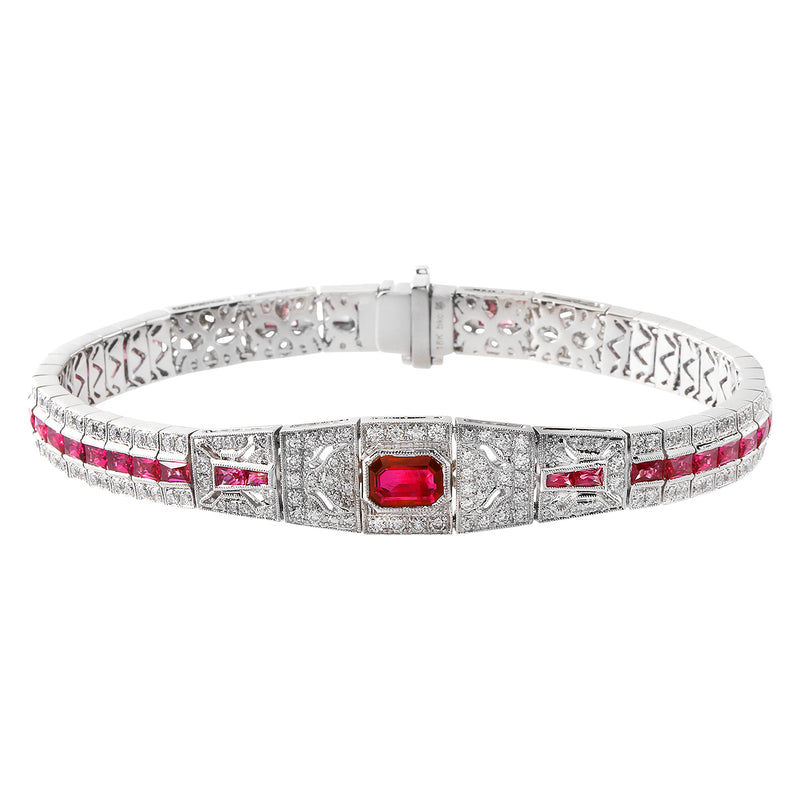 2.5 Ct Diamond and Ruby Art Deco Bracelet
