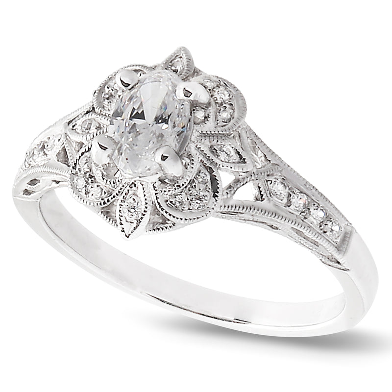 Diamond Halo Engagement Oval Semi-Mount Ring