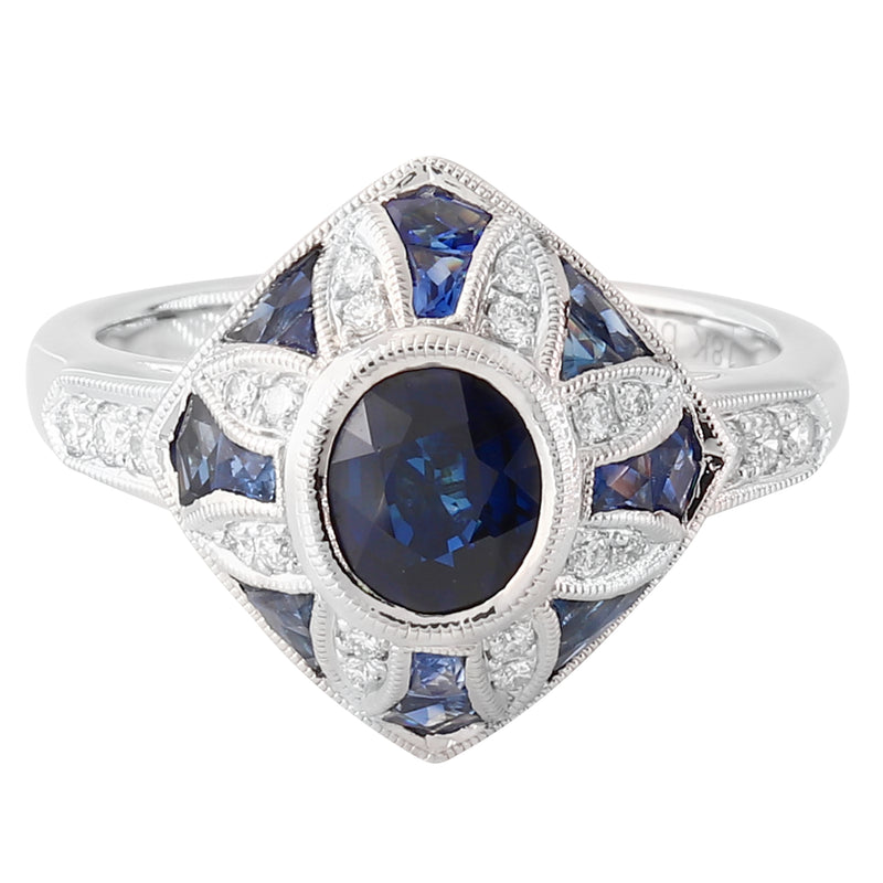 Art Deco Inspired Diamond & Sapphire Mount Ring