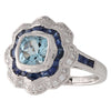 Diamond & Sapphire Halo with Aquamarine Center Fashion Mount