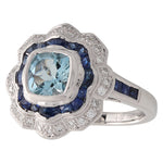 Diamond & Sapphire Halo with Aquamarine Center Fashion Mount