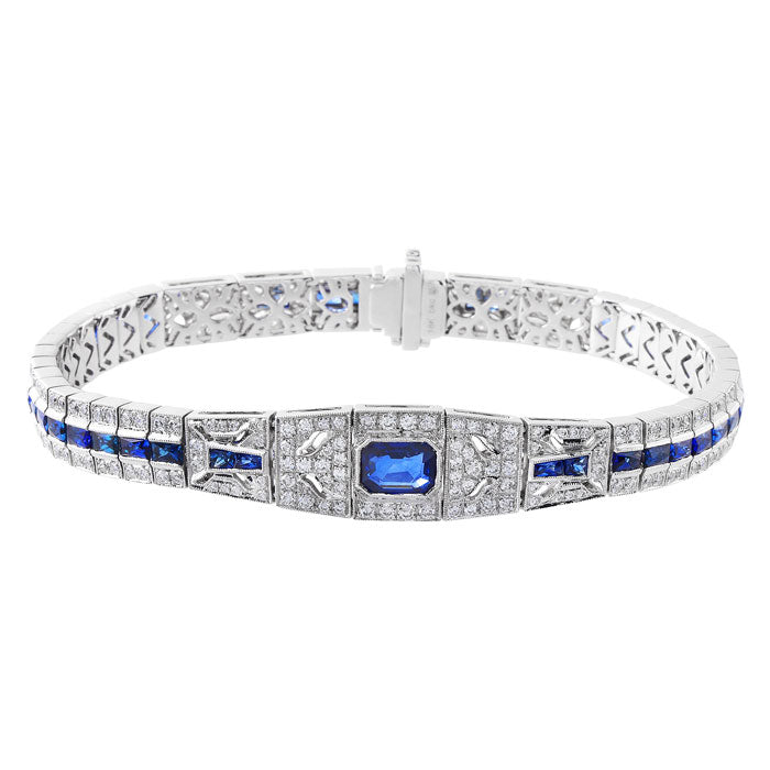 2.5 Ct Diamond and Sapphire Art Deco Bracelet