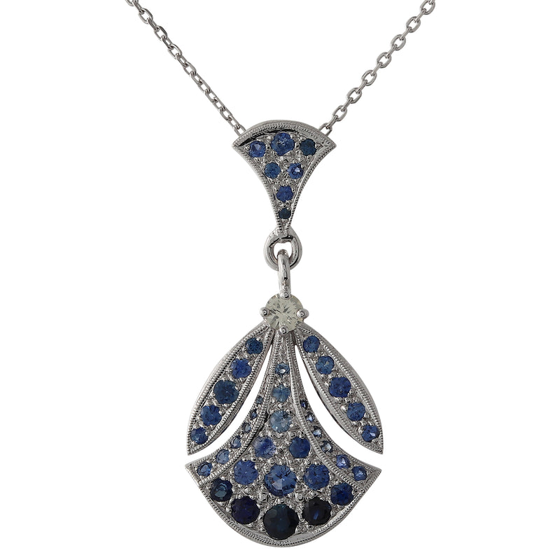 Art Nouveau Inspired Sapphire and White Sapphire White Gold Pendant