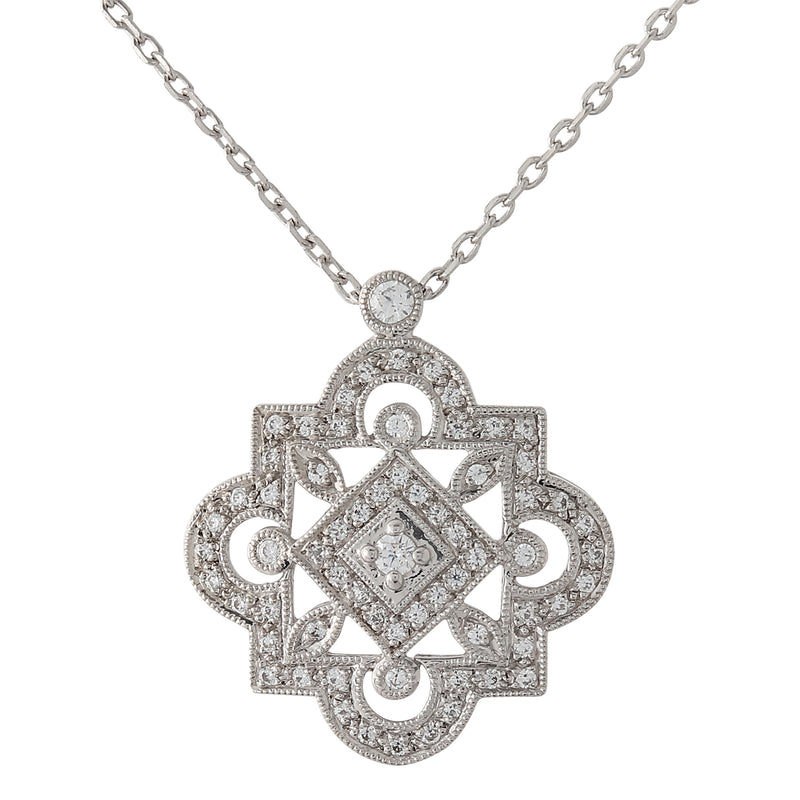 All Diamond Vintage Inspired White Gold Pendant
