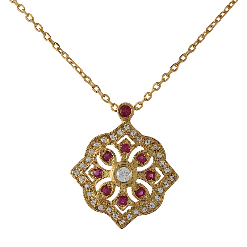 Diamond and Ruby Yellow Gold Pendant