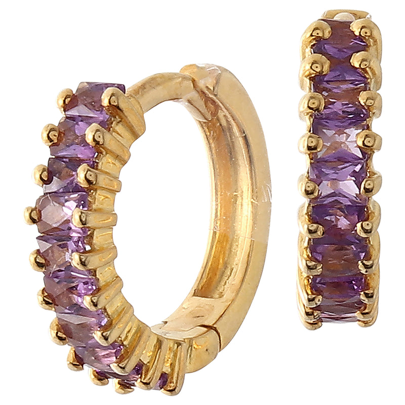 Amethyst Baguette on Yellow Gold Hoop Earrings (20 Stone)