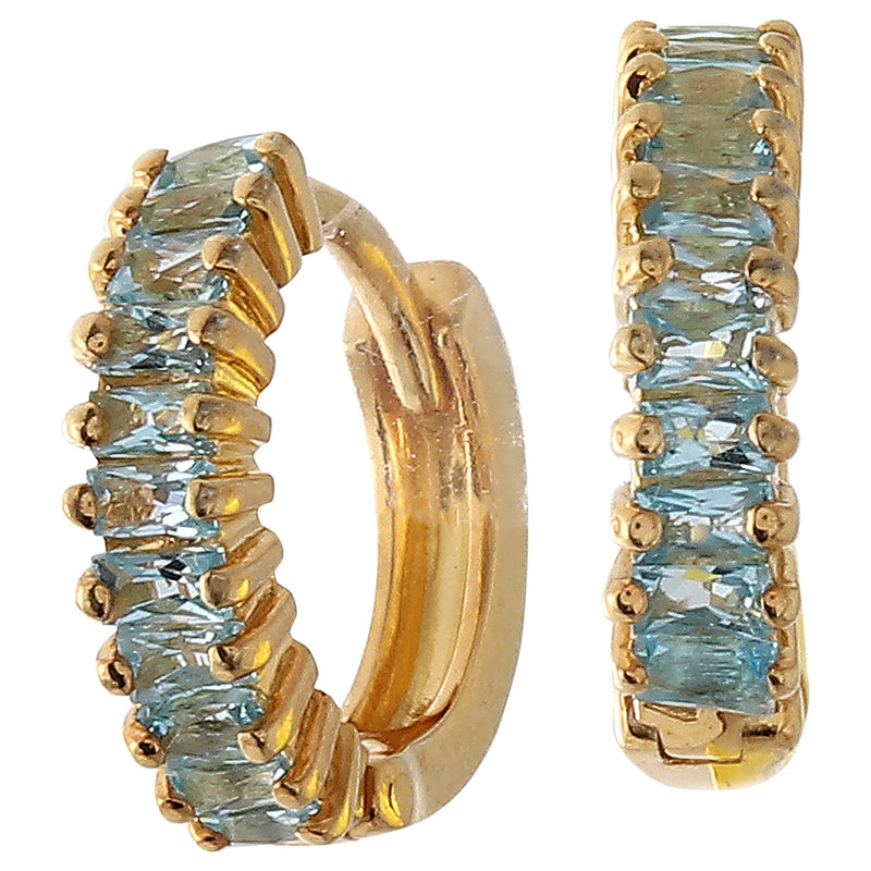 Swiss Blue Topaz Baguette on Yellow Gold Hoop Earrings (20 Stone)