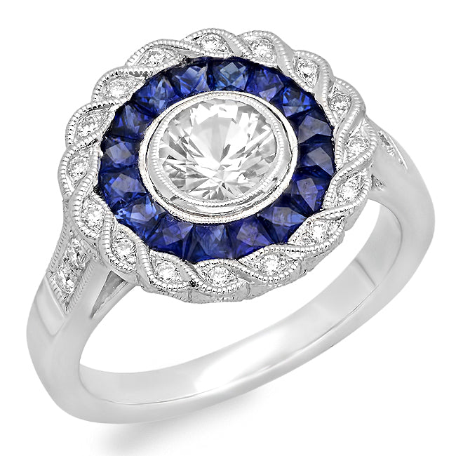 Diamond & Sapphire Halo Mount Ring